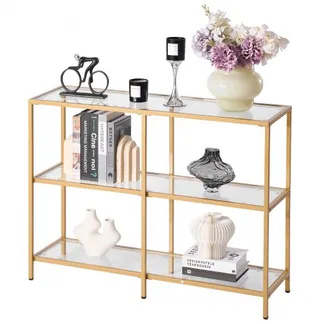 VEVOR 3-stufiger Konsolentisch moderner rechteckiger Flurtisch (100 x 30 x 72,9 cm) mit Platte aus gehärtetem Glas, Beistelltisch mit Kippschutz, für Wohnzimmer Flur Eingangsbereich Foyer Golden VEVOR 3-stufiger Konsolentisch moderner rechteckiger Flurtisch (100 x 30 x 72,9 cm) mit Platte aus gehärtetem Glas, Beistelltisch mit Kippschutz, für Wohnzimmer Flur Eingangsbereich Foyer Golden