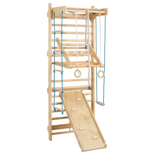 VEVOR schwedisches Leiterwand, 8 in 1 15-stufiges Indoor-Klettergerüst, 100 kg belastbares Wand-Stangen-Kletterspielset mit Wandleiter Rutschbrett Klimmzugstange Turnringen Schaukelsitz Strickleiter – Bild 8