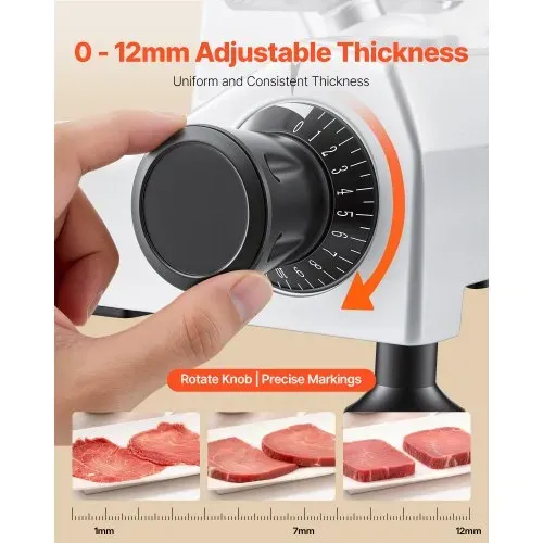 VEVOR Elektrische Aufschnittmaschine 250 mm Klinge, 240 W Allesschneider Fleischschneidemaschine mit Integriertem Schärfer und 0-12 mm Einstellbarer Schnittstärke, für Gefrorenes Fleisch Schinken – Bild 3