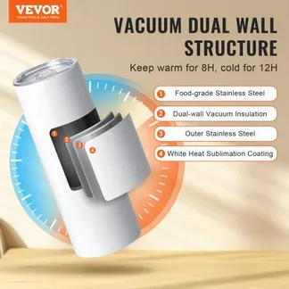 VEVOR 50er-Pack gerade Sublimationsbecher, 591,5 ml Blanko-Becher, Edelstahl-Doppelwandbecher mit Strohhalm, Deckel, Bürste, Boden, Schrumpffolie, Geschenkbox, für Wärmepresse & Wärmeübertragung VEVOR 50er-Pack gerade Sublimationsbecher, 591,5 ml Blanko-Becher, Edelstahl-Doppelwandbecher mit Strohhalm, Deckel, Bürste, Boden, Schrumpffolie, Geschenkbox, für Wärmepresse & Wärmeübertragung