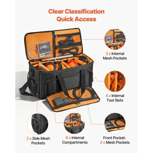 VEVOR DJ Kabeltasche 540 x 240 x 260 mm, DJ Tasche mit 6 Abnehmbaren Trennwänden, Gepolstertem Boden, 3 Außentaschen, Rollen & Griffen, 1680D, Kabeltasche für DJ-Equipment, Musikinstrumente & Zubehör – Bild 3