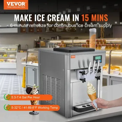 VEVOR Kommerzielle Eismaschine, 1800 W, 3-Geschmacksrichtungen, Softeismaschine Arbeitsplatte, 2 x 4 L Trichter, 2 x 1,8 L Zylinder, LCD-Bildschirm, Automatische Reinigung, Vorkühlung VEVOR Kommerzielle Eismaschine, 1800 W, 3-Geschmacksrichtungen, Softeismaschine Arbeitsplatte, 2 x 4 L Trichter, 2 x 1,8 L Zylinder, LCD-Bildschirm, Automatische Reinigung, Vorkühlung