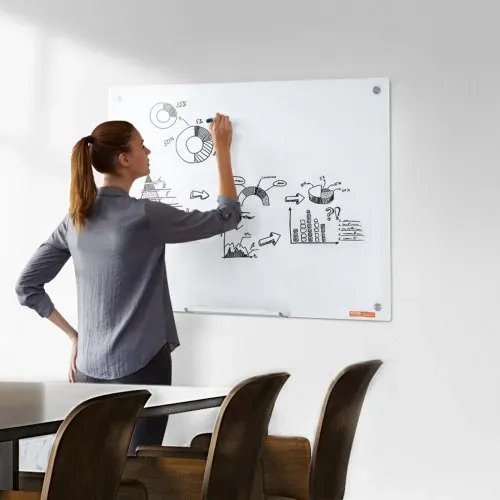 VEVOR Magnetisches Glas-Whiteboard, Wandtafel Trocken Abwischbare Tafel 90 x 60 cm, Wandmontiertes Weißes Glasboard ohne Rahmen, mit Stiftablage, einem Radiergummi& 2 Stiften, Magnettafel Weiß – Bild 7