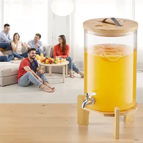 VEVOR Getränkespender (1 x 8 L) für Partys Saftspender (aus Glas) mit tropfsicherem Zapfhahn & Holzständer, Wasserspender für Restaurants Partys, Limonade Eistee selbstgemachte Getränke Spender – Bild 7