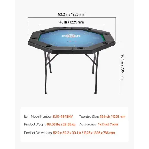 VEVOR klappbarer Pokertisch für 8 Spieler (1325 mm) Kasino-Freizeittisch mit gepolsterten Schienen & Getränkehaltern, achteckige tragbare Spieltische mit Filz- und Metallbeinen Texas Hold’em Poker – Bild 6
