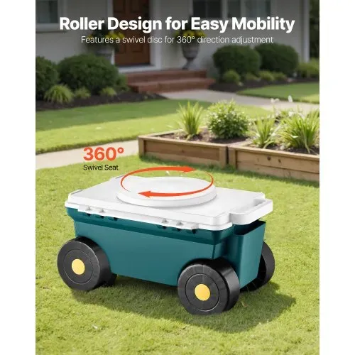 VEVOR Fahrbarer Gartensitz 520 x 310 x 280 mm, Sitzwagen, 2-in-1-Gartenwagen, Rollsitz, Tragkraft bis zu 123 kg, Gartenhelfer, Gartenhocker mit Stauraum zum Jäten & Pflanzen im Garten – Bild 2