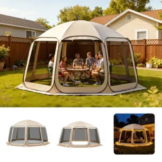 VEVOR Campingzelt, 457,2×420,6×245 cm, Partyzelt für 12–15 Personen, Pop Up Zelt, inkl. Tragetasche, Netz-Seitenwände und Heringen, für Garten, Terrasse und Outdoor-Aktivitäten, Beige VEVOR Campingzelt, 457,2×420,6×245 cm, Partyzelt für 12–15 Personen, Pop Up Zelt, inkl. Tragetasche, Netz-Seitenwände und Heringen, für Garten, Terrasse und Outdoor-Aktivitäten, Beige