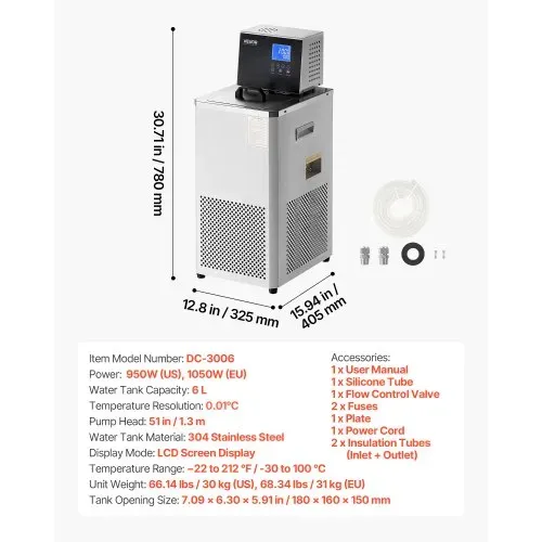 VEVOR Laborkühler mit Umwälzpumpe, -30 °C bis 100 °C, 6 L Interne und Externe Doppelzirkulation, Kühlflüssigkeitsumwälzpumpe für Niedrige Temperaturen, Umwälzwasserkühlung Kühler – Bild 6