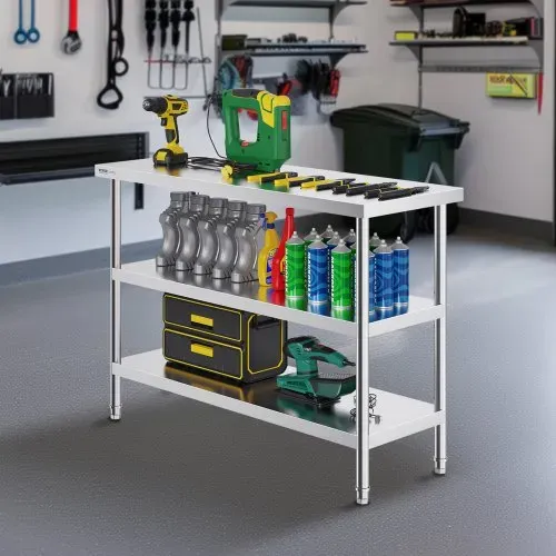 VEVOR Lebensmittel-Zubereitungstisch aus Edelstahl, Gewerblicher Küchenarbeitstisch, mit 2 verstellbaren Unterregalen, 457 x 1219 x 864 mm Zubereitungstisch für Grill, Küche, Zuhause – Bild 7