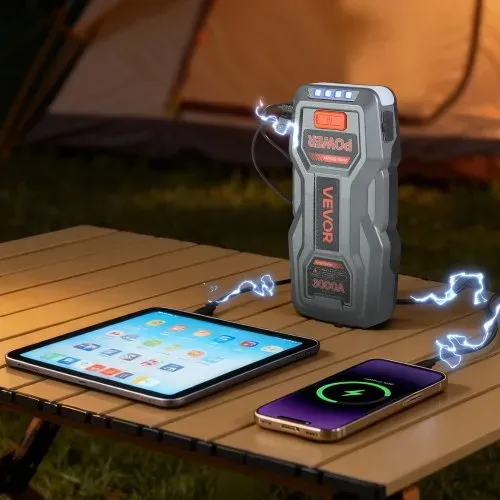 VEVOR Starthilfe Powerbank, Starthilfegerät 3000A Spitzenstrom mit LED-Taschenlampe & Kabel für Motor bis zu 9L Benzin/7L Diesel, Tragbarer Booster mit Schnellladung & Sicherheitsschutz für Notfall – Bild 7