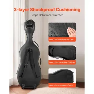 VEVOR 4/4-Cellokoffer in voller Größe, Verbundkohlenstofffaser, tragbare Reisetragetasche, mit Weichfutter, zwei Schultergurten, kratzfest, professionelle Celloform, für Cello, schwarz VEVOR 4/4-Cellokoffer in voller Größe, Verbundkohlenstofffaser, tragbare Reisetragetasche, mit Weichfutter, zwei Schultergurten, kratzfest, professionelle Celloform, für Cello, schwarz