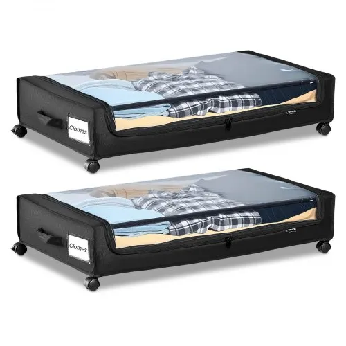 VEVOR Unterbettkommode Unterbettaufbewahrungstasche aus Oxford-Gewebe 2 Stk. rollbar (770 x 470 x 173 mm) Unterbettbehälter mit transparentem Deckel, mobile Aufbewahrungsbox für Kleidung Schuhe VEVOR Unterbettkommode Unterbettaufbewahrungstasche aus Oxford-Gewebe 2 Stk. rollbar (770 x 470 x 173 mm) Unterbettbehälter mit transparentem Deckel, mobile Aufbewahrungsbox für Kleidung Schuhe