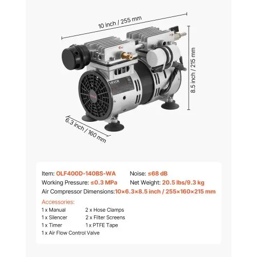 VEVOR Teichbelüfter, Luftkompressor 550 W, Nenndrehzahl 1400 U/min, Teichbelüftungspumpe, max. Druck 0,3 MPa, Einstelltemperatur -5 °C bis 40 °C, inkl. Timer, Ideal für Teich, Wassergarten – Bild 6
