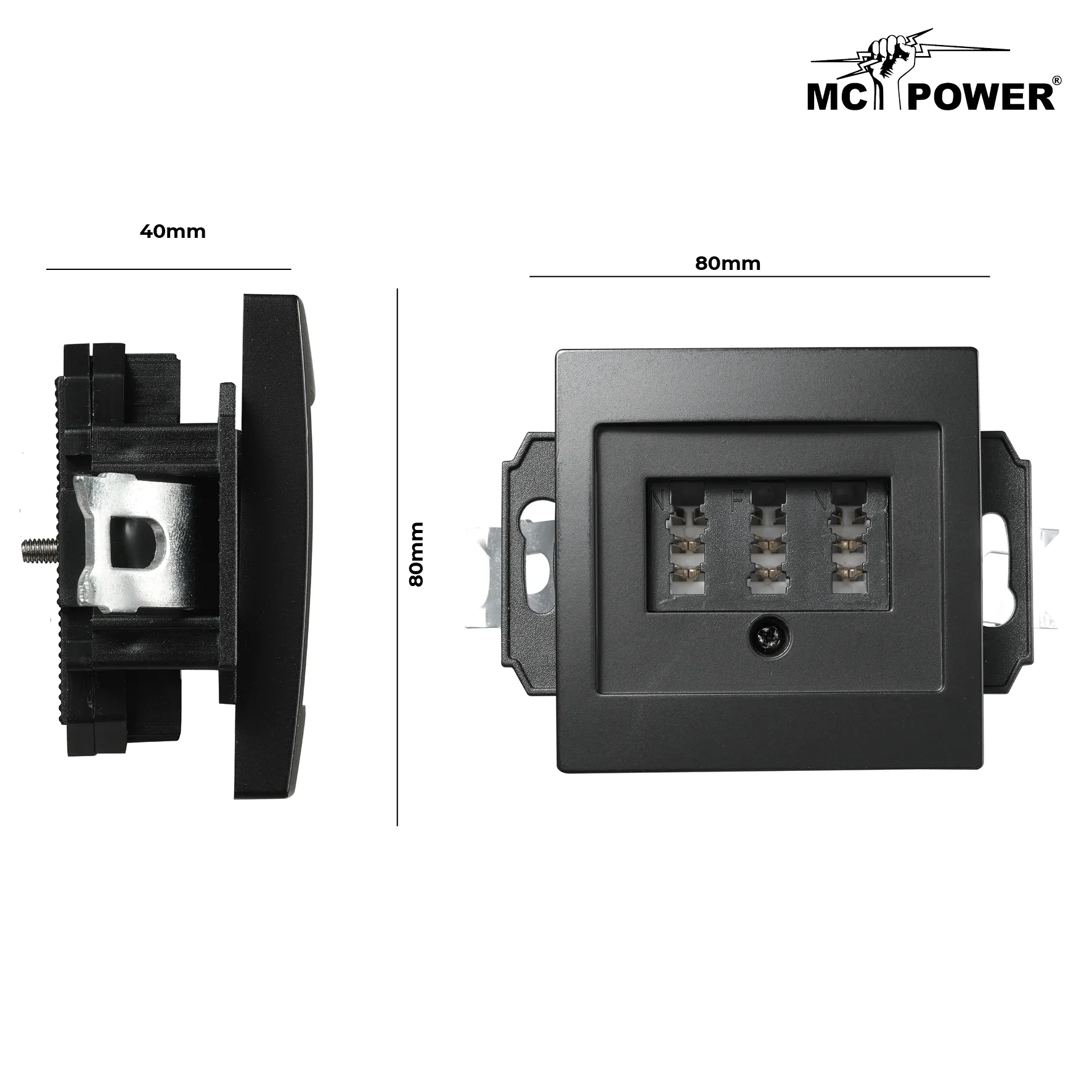 TAE-NFN-Anschlussdose McPower ''Flair'' UP, matt schwarz, 3x 6-polig – Bild 3