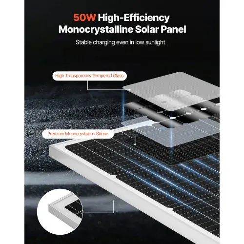 VEVOR 12V Monokristallines Solarpanel-Kit 50W, Batterieladegerät mit verbessertem MPPT-Controller & verstellbarer Halterung, IP65 wasserdicht für Auto, Boot, Wohnmobil, Anhänger, Hausdach VEVOR 12V Monokristallines Solarpanel-Kit 50W, Batterieladegerät mit verbessertem MPPT-Controller & verstellbarer Halterung, IP65 wasserdicht für Auto, Boot, Wohnmobil, Anhänger, Hausdach