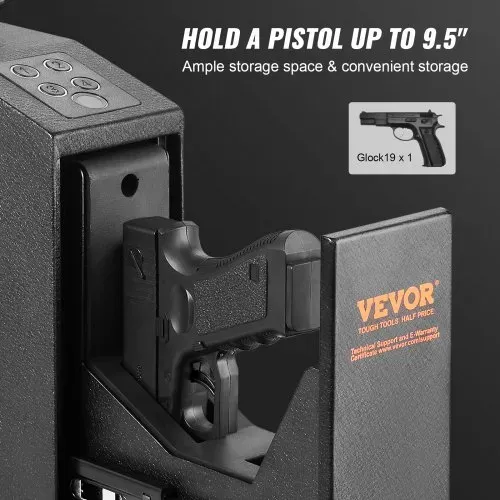 VEVOR Waffentresor Pistolentresor Wandmontiert, 1 Pistole Pistolentresor Fingerabdruck, Schlüssel oder Passwort Waffensafe Kaltgewalzter Stahl, 320 x 255 x 95 mm Waffenschrank Wandtresor – Bild 2
