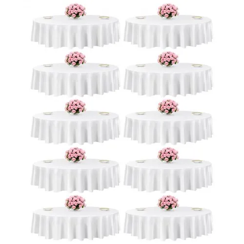 VEVOR 10 x runde Tischdecken Tischwäsche 2286 mm, knitterfreier Tischdeckenschutz, maschinenwaschbares Tischtuch aus Polyestergewebe für Partys Hochzeiten Bankette formelle Veranstaltungen, Weiß VEVOR 10 x runde Tischdecken Tischwäsche 2286 mm, knitterfreier Tischdeckenschutz, maschinenwaschbares Tischtuch aus Polyestergewebe für Partys Hochzeiten Bankette formelle Veranstaltungen, Weiß