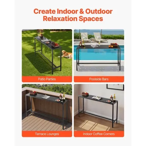 VEVOR Bartisch, 1600 x 375 x 980 mm, Bistrotisch, Stehtisch mit Metallgestell, rechteckige Esstische, Küchentisch, Tresentisch, Partytisch, Gartenmöbel für Balkon, Garten, Poolrand – Bild 5