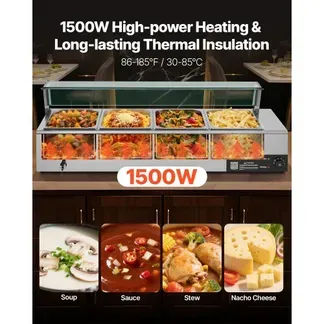 VEVOR kommerzieller Speisenwärmer (4 x 1/2 Größe Behälter), 1,5 kW elektrischer Wärmebehälter aus Edelstahl mit Glasabdeckung & Suppenkelle, Chafing Dishes Set für Catering Restaurant Party VEVOR kommerzieller Speisenwärmer (4 x 1/2 Größe Behälter), 1,5 kW elektrischer Wärmebehälter aus Edelstahl mit Glasabdeckung & Suppenkelle, Chafing Dishes Set für Catering Restaurant Party