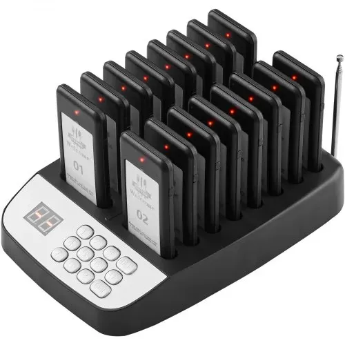 VEVOR Restaurant-Pager-System, Kabelloses Warteschlangensignal mit 500 m Reichweite, Piepser zur Rufannahme von Gästen mit Vibration und Blinken, 16 Pager für Imbisswagen, Kirche – Bild 9