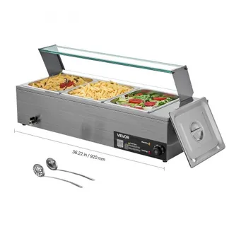 VEVOR kommerzieller Speisenwärmer (3 x 1/2 Größe Behälter), 1,5 kW elektrischer Wärmebehälter aus Edelstahl mit Glasabdeckung & Suppenkelle, Chafing Dishes für Catering Restaurant Party VEVOR kommerzieller Speisenwärmer (3 x 1/2 Größe Behälter), 1,5 kW elektrischer Wärmebehälter aus Edelstahl mit Glasabdeckung & Suppenkelle, Chafing Dishes für Catering Restaurant Party