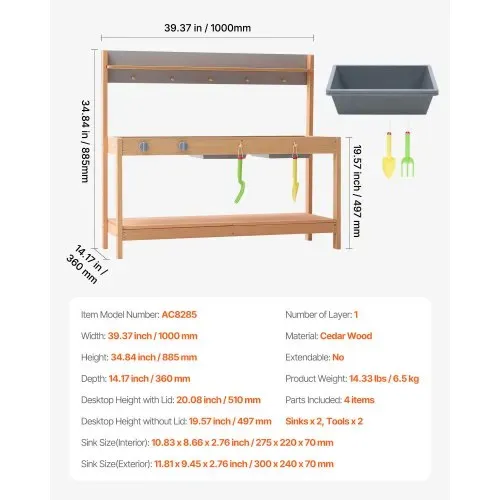 VEVOR Matschküche 1000x360x885 mm, Kinderküche, Holzspielzeug-Spielküchenset mit Zubehör, Outdoor-Spielset, Rollenspiel-Outdoor-Küche für Jungen und Mädchen, Kleinkinder-Spielküche mit Herd und Spüle – Bild 6
