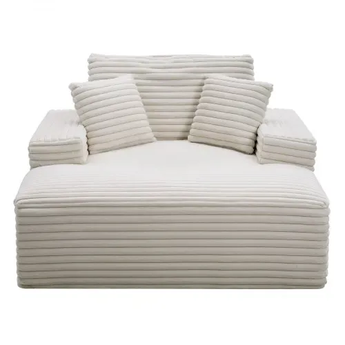 VEVOR Chaiselongue Relaxliege 138cm, gepolstertes Schlafsofa mit Dekokissen & Armlehnen, Schlafcouch mit tiefer Sitzfläche für Wohnzimmer Schlafzimmer, Loungesessel aus hochelastischem Schwamm Beige – Bild 10