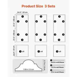 VEVOR Wandform-Set, 3er-Set 61×61 cm & 61×138 cm Stuckleisten aus Lackierbarem Polystyrol, Wasserfeste Wandleiste, Zierleiste für Wände, Friesleisten für Wohnzimmer, Schlafzimmer, Zuhause, Weiß VEVOR Wandform-Set, 3er-Set 61×61 cm & 61×138 cm Stuckleisten aus Lackierbarem Polystyrol, Wasserfeste Wandleiste, Zierleiste für Wände, Friesleisten für Wohnzimmer, Schlafzimmer, Zuhause, Weiß