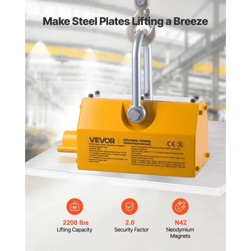 VEVOR Lasthebemagnet Permanentmagnetheber 1000 kg Zugkraft Hebemagnet mit Entriegelungsgriff & Stahlhaken, verwendet in Werkstattkränen und Hebezeugen, zum Heben von Stahlplatten, Brettern VEVOR Lasthebemagnet Permanentmagnetheber 1000 kg Zugkraft Hebemagnet mit Entriegelungsgriff & Stahlhaken, verwendet in Werkstattkränen und Hebezeugen, zum Heben von Stahlplatten, Brettern