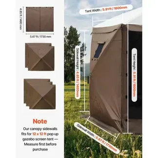 VEVOR 6x Seitenwände für Pavillon Seitenteile 1,73 x 1,48 m, Wasserfeste Seitenplanen mit Sonnenschutz PU-Beschichtung, Seitenwand inkl. 1 Reißverschlusstür 2 Fenster für Faltpavillon Partyzelt, Braun VEVOR 6x Seitenwände für Pavillon Seitenteile 1,73 x 1,48 m, Wasserfeste Seitenplanen mit Sonnenschutz PU-Beschichtung, Seitenwand inkl. 1 Reißverschlusstür 2 Fenster für Faltpavillon Partyzelt, Braun
