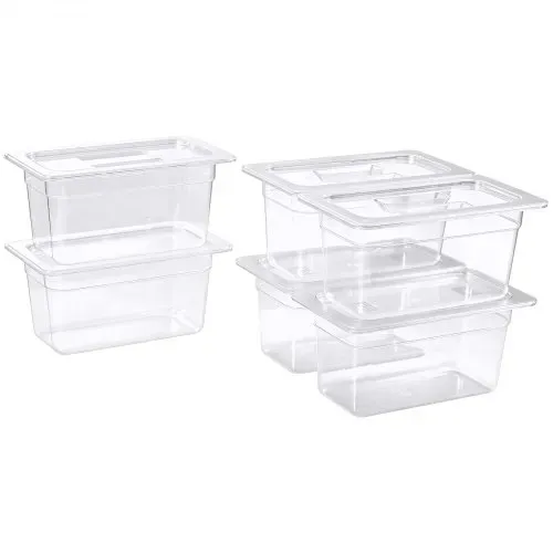 VEVOR GN 1/3 Behälter 15 cm Tief 6er-Set Lebensmittelbehälter mit Deckel PC für Restaurants, Buffets & Salatbars, 327 x 178 x 154 mm, –40 bis 100 °C, Spülmaschinenfest, Stapelbar, Skalenmarkierung – Bild 8