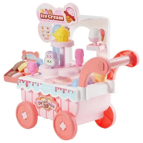 VEVOR Eiswagen, 27-teiliges Zubehör, Eisdiele aus PP, Aufbewahrungswagen mit Spielgeld, Ton- und Lichteffekten, Montessori-Lernspielzeug, Rollenspiel für Kleinkinder ab 3 Jahren (Pink) – Bild 8