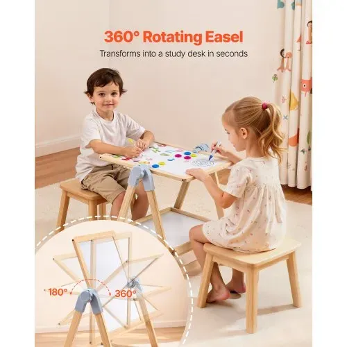 VEVOR Kunststaffelei für Kinder, 2-in-1-Kunststaffelei aus Holz, doppelseitig, mit magnetischem Whiteboard und Kreidetafel, verstellbares, stehendes, drehbares, faltbares Zeichenbrett mit Malzubehör für Jungen und Mädchen – Bild 2