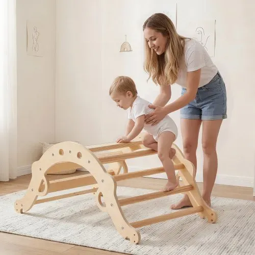 VEVOR Kletterdreieck, 9-in-1 Kletterspielzeug, mit Holzautos, Kissen, Kletterdreieck, Rutsche & Kletterbogen, bis 68 kg Belastbar, Montessori Indoor Spielset für Kinder im Alter von 1 bis 3 Jahren – Bild 7