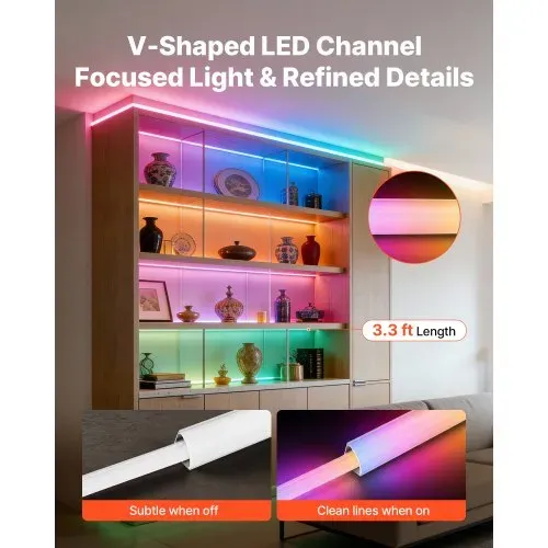 VEVOR LED Profil 20er-Pack 1 m, Eloxierte Aluminiumprofile mit Milchiger Abdeckung, Endkappen & Befestigungsclips, Kanäle, Diffusor für LED-Streifen, Ideal für Unterbau-Arbeitsplatten, V-Form VEVOR LED Profil 20er-Pack 1 m, Eloxierte Aluminiumprofile mit Milchiger Abdeckung, Endkappen & Befestigungsclips, Kanäle, Diffusor für LED-Streifen, Ideal für Unterbau-Arbeitsplatten, V-Form