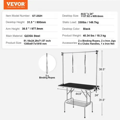 VEVOR Trimmtisch 1300x617x1818mm Schertisch Edelstahl Hundepflegetisch 150kg Tragfähigkeit Frisiertisch Hund Faltbar Tierpflegetisch 1137,9x609,6mm Desktop Ideal für Baden Trimmen Trocknen Bürsten – Bild 6