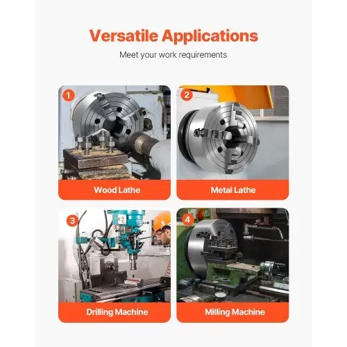 VEVOR 4-Backen-Drehfutter, 250 mm, Spannfutter, 15-250 mm Spannbereich mit T-Schlüssel-Befestigungsschrauben, umkehrbare Backen, HT300-Material, für Holz-Metall-Drehmaschine – Bild 5
