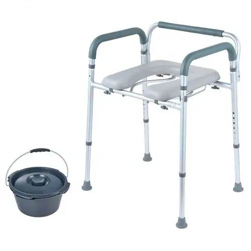 VEVOR Toilettenstuhl Nachtstuhl mit Gepolsterter Sitzfläche & Armlehnen, 7-stufig höhenverstellbar, 5,8 L Abnehmbarer Eimer, Einfach zu Montieren, 158 kg Fassungsvermögen, Erhöhter Toilettensitz – Bild 8