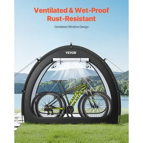 VEVOR Fahrradzelt, 1 bis 2 Fahrräder, geräumige Fahhrradgarage mit belüftetem Fenster, fächerförmige Fahrradschuppe mit hochfestem Fiberglas & Doppelreißverschlüssen, 1706x2011x792 mm – Bild 5