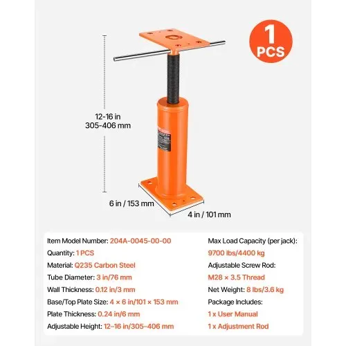 VEVOR Wagenheber für den Hausgebrauch, Höhenbereich 30,5–40,6 cm, maximale Tragkraft 40,6 kg, verstellbarer Stützbalken, Kellerheberpfostenstange zum Nivellieren, Hebestütze aus Stahl, Teleskop-Wagenheberpfosten für vorübergehende Unterstützung – Bild 6