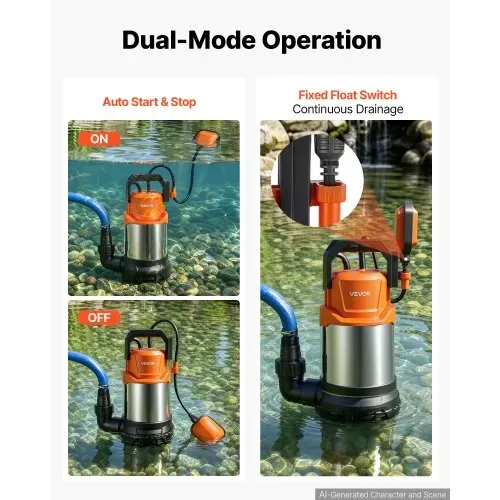 VEVOR Tauchpumpe 750 W 20.000 L/h 9 m Förderhöhe Wasserpumpe Ideal für Pools, Keller & Teiche, Automatischer Schwimmerschalter, Thermoplastisches Material & 3 m Netzkabel, Wasserdicht nach IPX8 – Bild 2