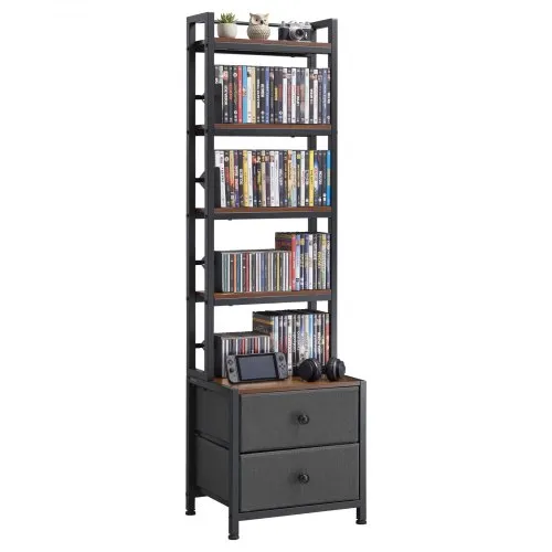 VEVOR DVD-Regal mit 4 Ablagen & 2 Schubladen, Medienregal Standregal 400 x 300 x 1435 mm, Platzsparendes Aufbewahrungsregal für CDs DVDs Bücher Spiele-Discs, Wohnzimmer Homeoffice, Schwarz VEVOR DVD-Regal mit 4 Ablagen & 2 Schubladen, Medienregal Standregal 400 x 300 x 1435 mm, Platzsparendes Aufbewahrungsregal für CDs DVDs Bücher Spiele-Discs, Wohnzimmer Homeoffice, Schwarz