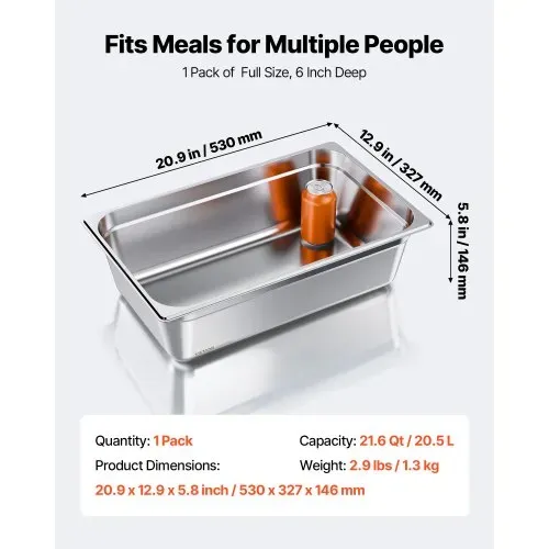 VEVOR Gastronormbehälter Hotelpfanne (volle Größe) 1 Packung 20,5 L Behälter, wiederverwendbare, rostfreie Catering-Aufbewahrung, Panierschale Speisebehälter für Party Restaurant Hotel Buffet – Bild 2
