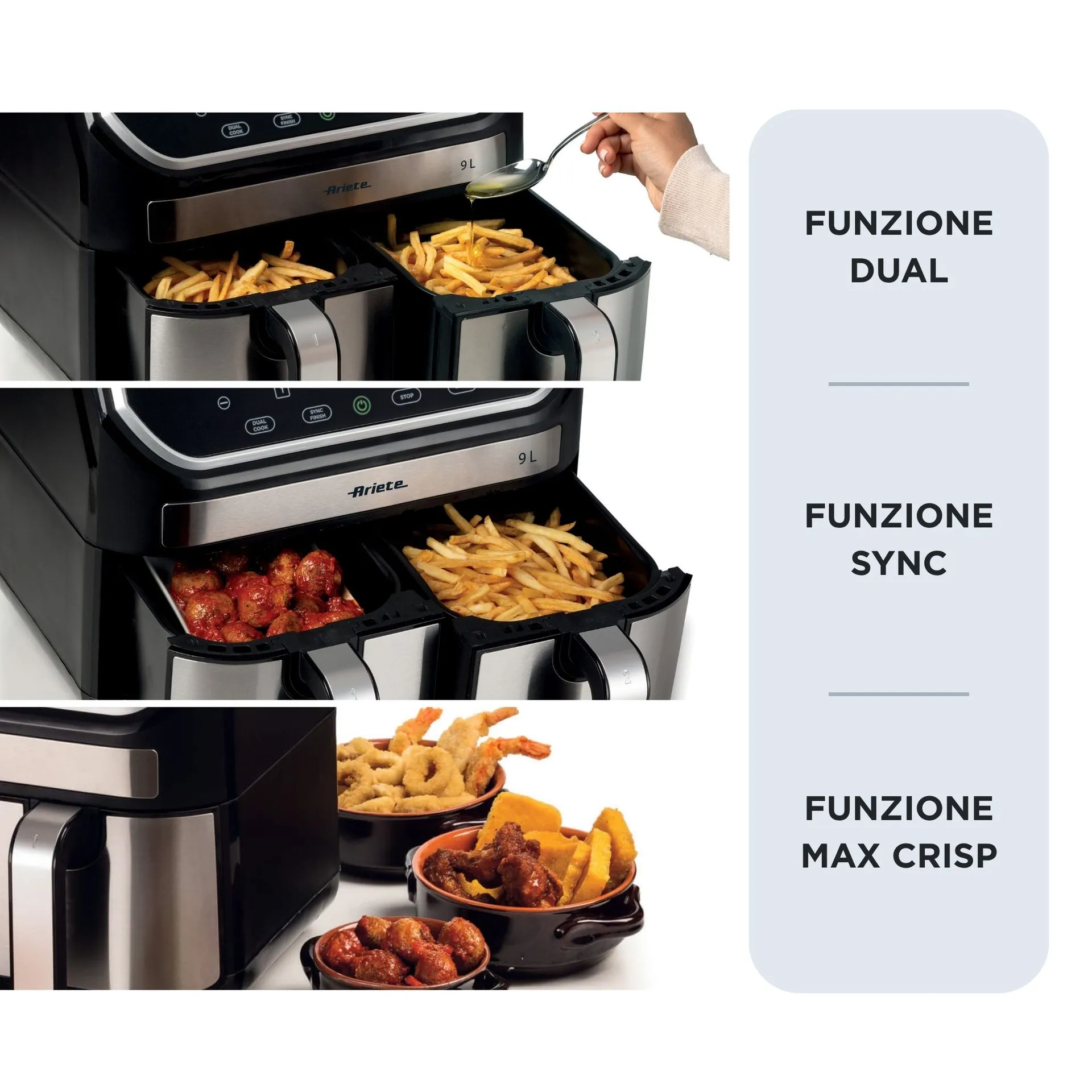 Ariete 4625/00 Doppel 9 l Eigenständig 2100 W Heißluftfritteuse Schwarz, Edelstahl – Bild 5