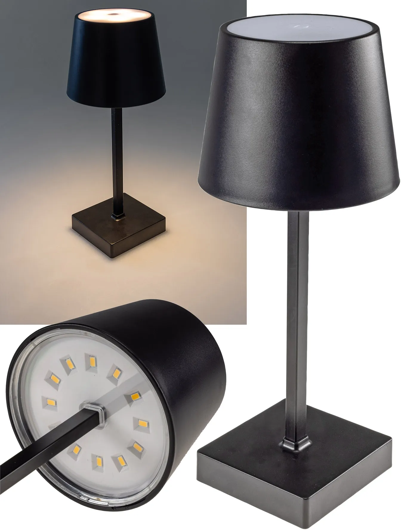 LED Tischleuchte 26cm, Schwarz 3xAAA Batterie, dimmbar, Licht Warmweiß LED Tischleuchte 26cm, Schwarz 3xAAA Batterie, dimmbar, Licht Warmweiß
