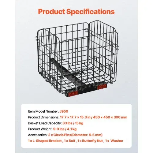 VEVOR Elektromobil Hinterkorb, Heckkorb, robuster & geräumiger Gepäckkorb Seniorenmobil, funktioniert mit 2,54 cm Empfänger, kompatibel mit den meisten Mobilitätsrollern, Mobilitätshilfe 45x45x39 cm – Bild 6