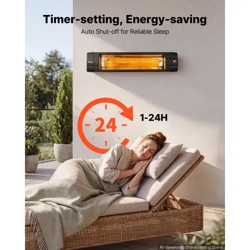 VEVOR Infrarot Heizstrahler 2500W Elektrischer Infrarotstrahler Wandgerät, Infrarotheizung für Garten Terrasse Balkon, Bedienfeld & Fernbedienung, 3 Heizstufen, 24h Timer, Hitzebeständiges PP-Material – Bild 3