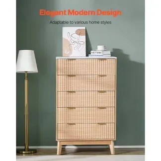 VEVOR Kommode mit 5 geriffelten Schubladen, Holzkommode mit Schiebe- und Kippschutz, moderner minimalistischer Retro-Schubladenschrank Organizer für Wohnzimmer Schlafzimmer Flur (helles Holz) VEVOR Kommode mit 5 geriffelten Schubladen, Holzkommode mit Schiebe- und Kippschutz, moderner minimalistischer Retro-Schubladenschrank Organizer für Wohnzimmer Schlafzimmer Flur (helles Holz)