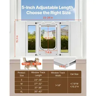 VEVOR Katzenklappe Katzentür Anpassbar an Fensterbreiten (584-711 mm), Wetterfeste Haustiertür mit 4 sicheren Verriegelungsmodi & Aluminiumrahmen & Hochtransparentem Glas & Magnetverschluss, Weiß VEVOR Katzenklappe Katzentür Anpassbar an Fensterbreiten (584-711 mm), Wetterfeste Haustiertür mit 4 sicheren Verriegelungsmodi & Aluminiumrahmen & Hochtransparentem Glas & Magnetverschluss, Weiß