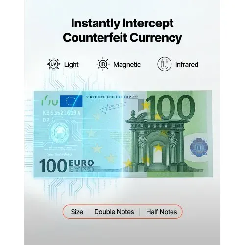 VEVOR Geldzählmaschine Banknotenzähler mit UV/MG/IR/DD/DBL/HLF/CHN Falschgelderkennung LED-Display, Wertzähler Unterstützt Mehrere Währungen & Gemischte Banknoten, Geldzähler Max. 1500 Banknoten/Min. – Bild 2